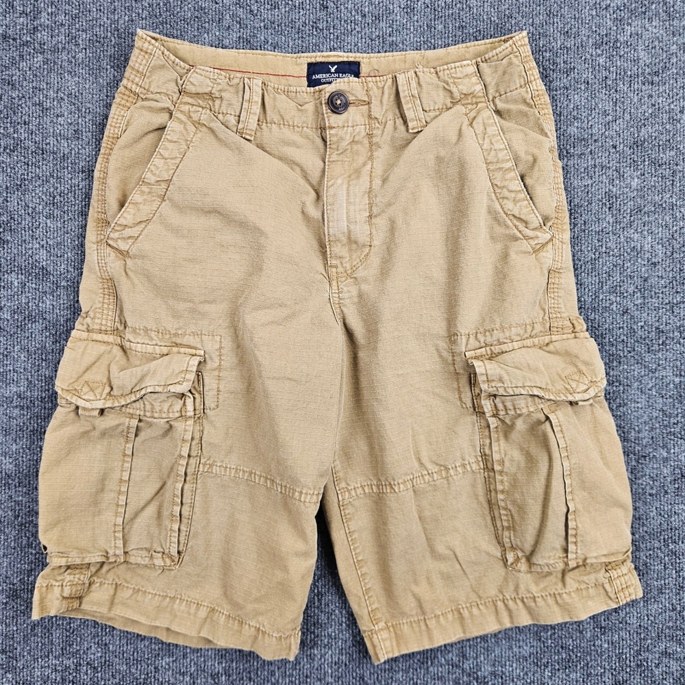 American Eagle Longboard Cargo Shorts Men's 28 Tan Ripstop Y2K Utility Khaki